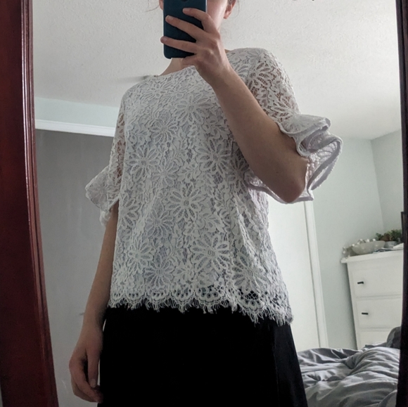 Nanette Brilliant White Ruffle Sleeve Floral Lace Blouse - Picture 2 of 10